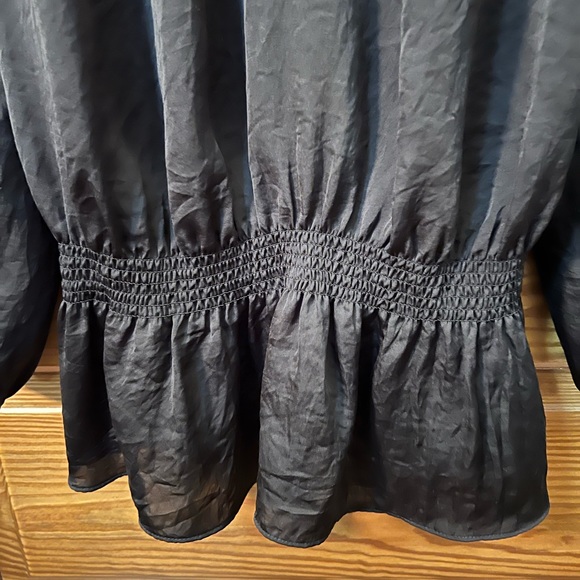 Michael Kors Black Dressy V-Neck Top Blouse Smocked Low Waist Peplum 1XL - Picture 5 of 7
